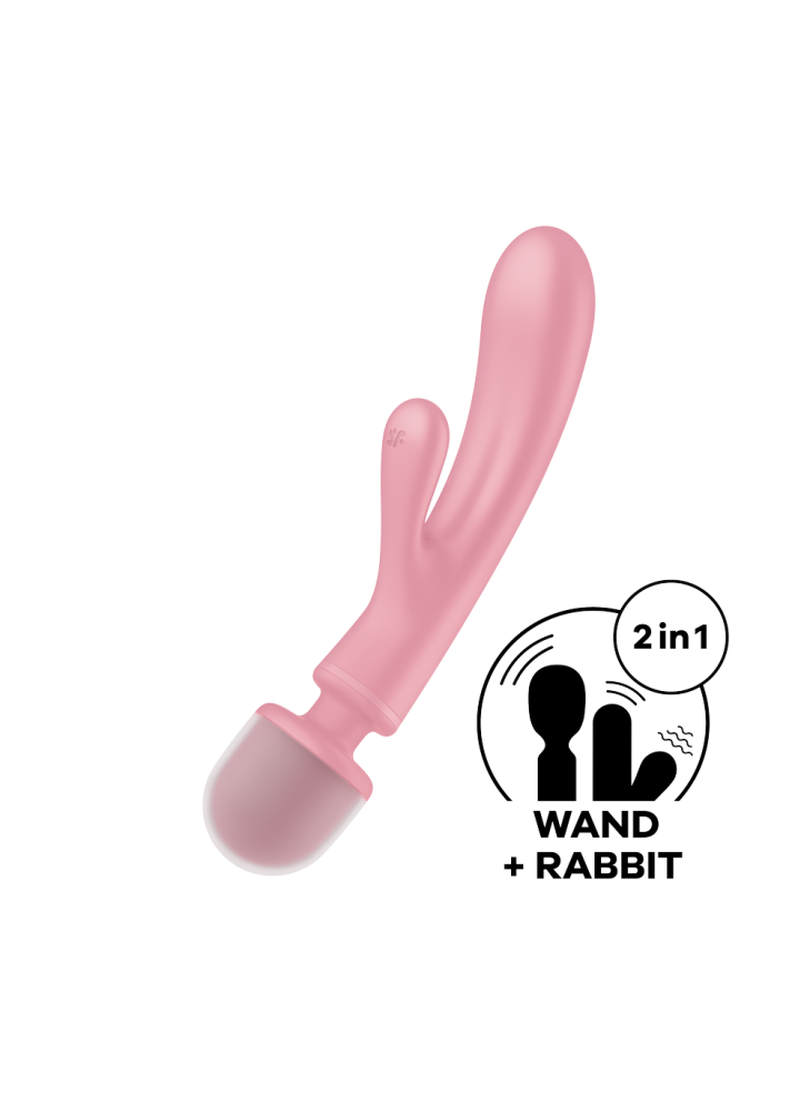 2 en 1 Vibromasseur rabbit et wand rose USB Triple Lover Satisfyer - CC597843